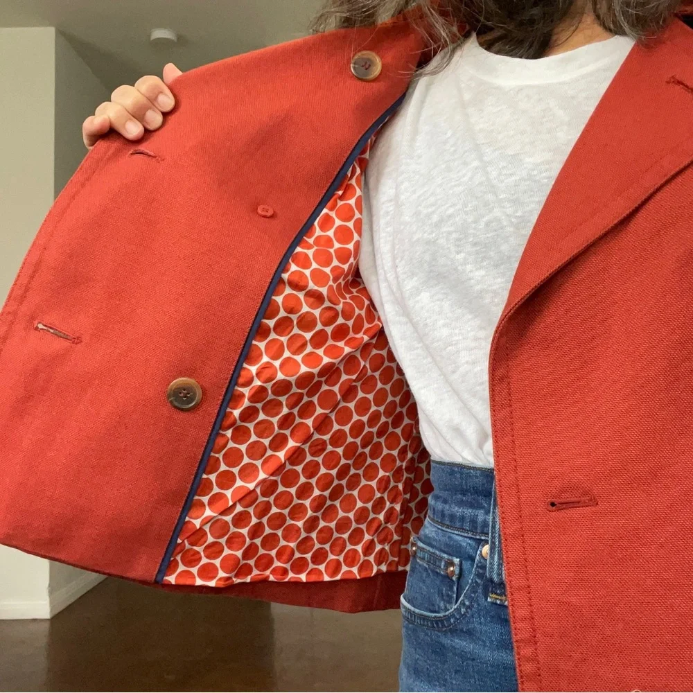 Cropped Denim Orange Peacoat Jacket! - Picture 10 of 13
